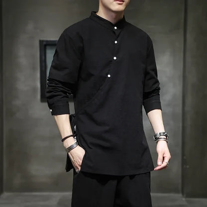 Men’s Stand Collar Button Front Shirt