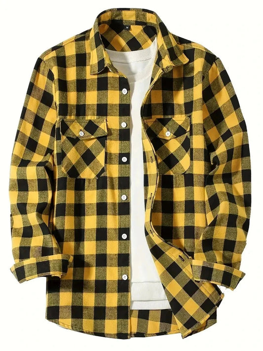 Men's Plaid Button-Front Collared Shirt