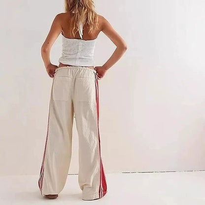 Women's Striped Wide-Leg Drawstring Pants