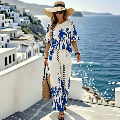 Women's Flutter Sleeve Top & Wide-Leg Pants Set