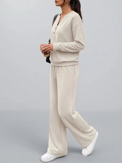 Women's Two-Piece Top and Wide-Leg Pants Set