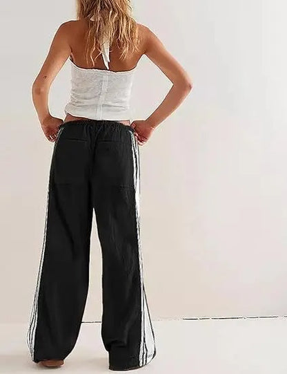 Women's Striped Wide-Leg Drawstring Pants
