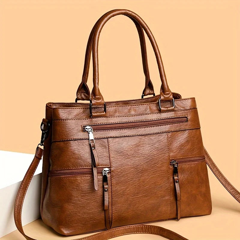 Women’s Organised Multi-Pocket Vegan Leather Tote Bag