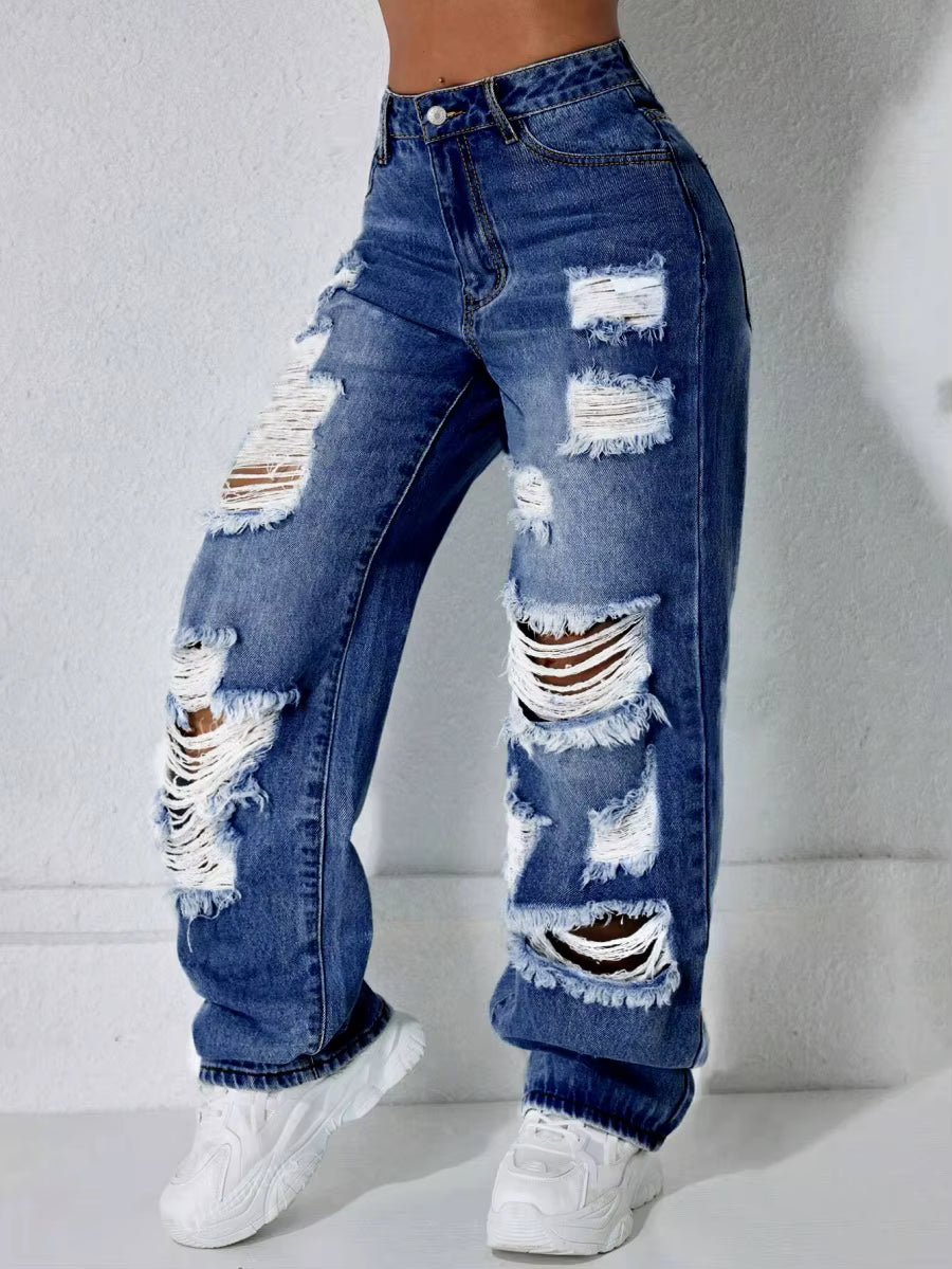 Women's High-Rise Ripped Wide-Leg Jeans