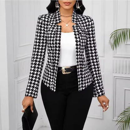 Women's Houndstooth Open Front Blazer