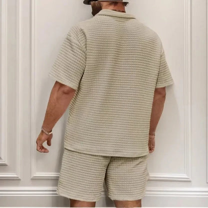 Men’s Textured Polo Shirt and Shorts Set