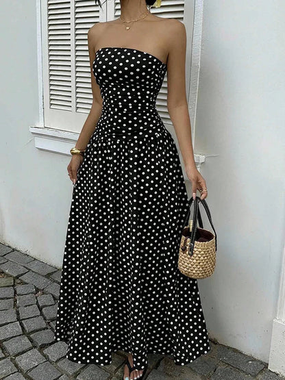Women’s Strapless Polka Dot Maxi Dress