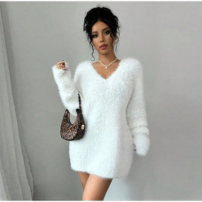 Women's V-Neck Textured Sweater Dress