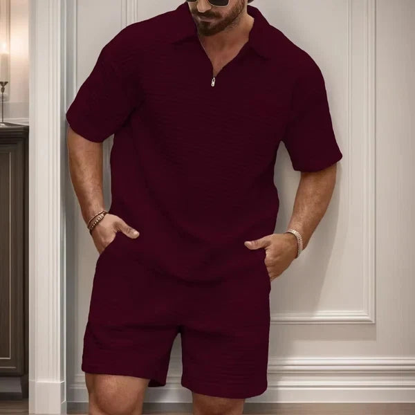 Men’s Textured Polo Shirt and Shorts Set