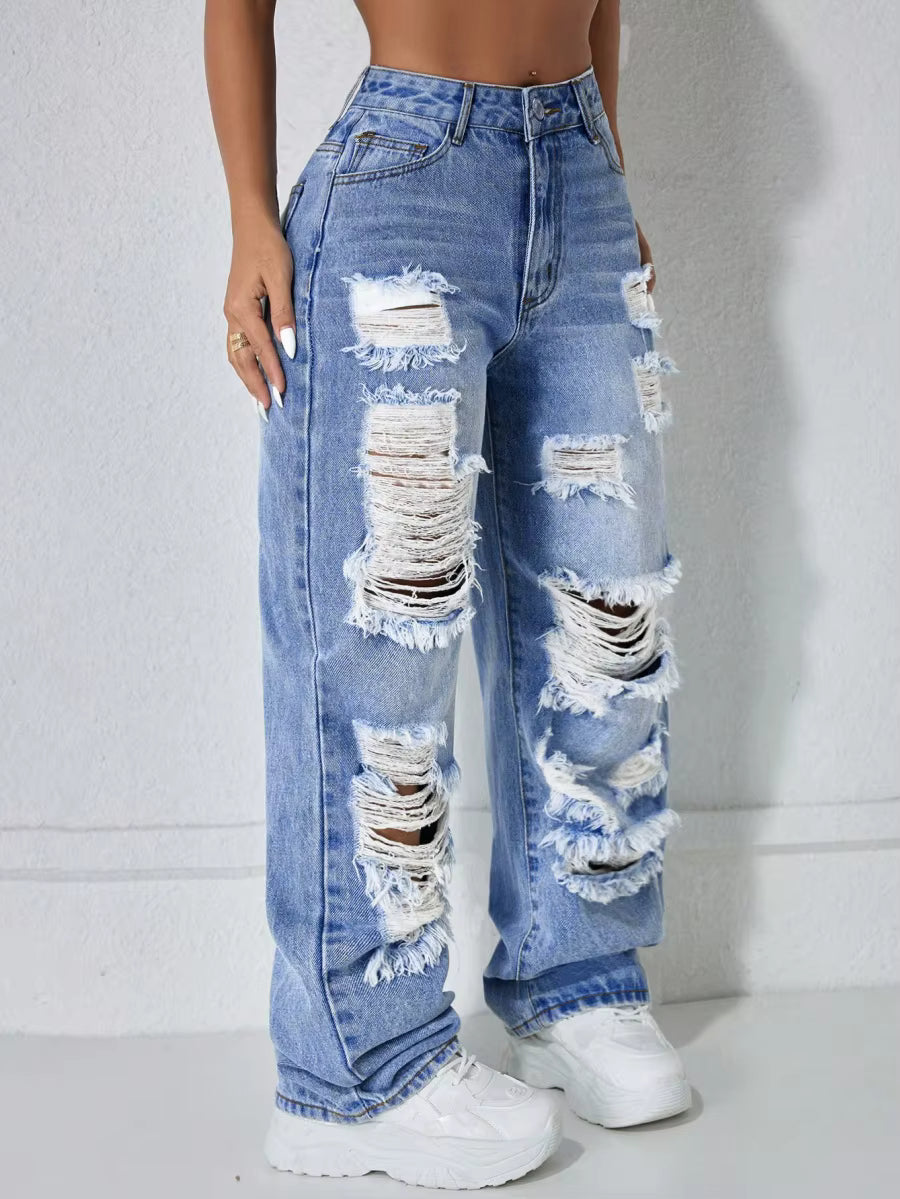 Women's High-Rise Ripped Wide-Leg Jeans