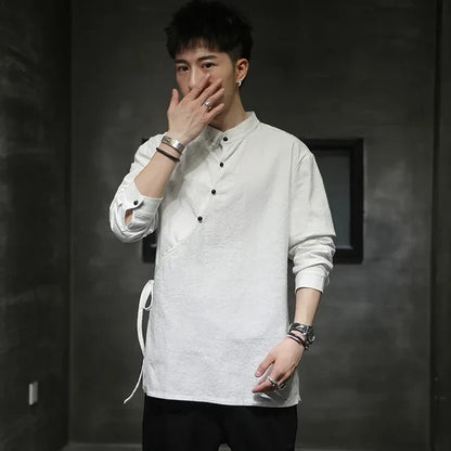 Men’s Stand Collar Button Front Shirt