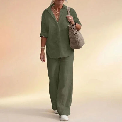 Women’s Side Slit Blouse & Wide-Leg Pants Set