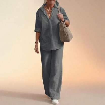 Women’s Side Slit Blouse & Wide-Leg Pants Set