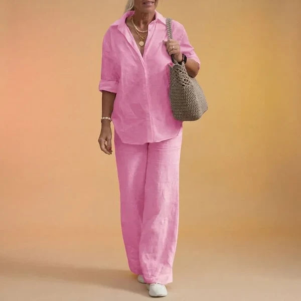 Women’s Side Slit Blouse & Wide-Leg Pants Set