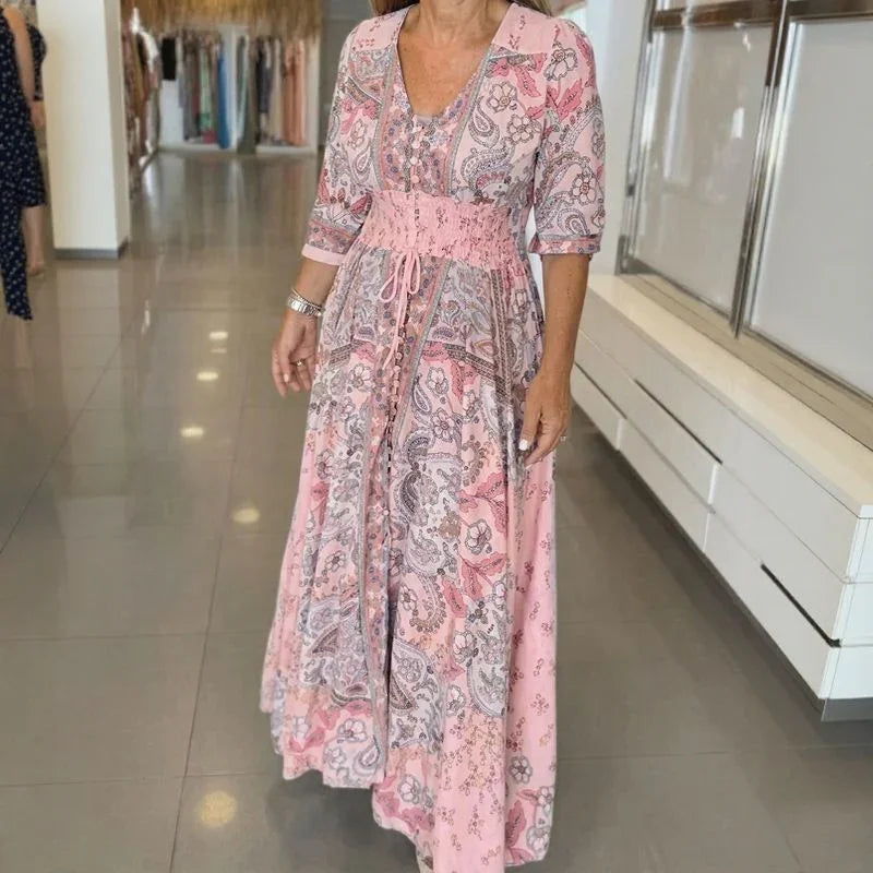 Women's Floral Print V-Neck Maxi Dress