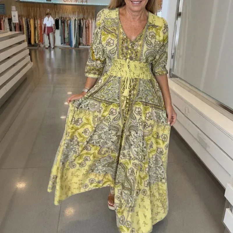 Women's Floral Print V-Neck Maxi Dress