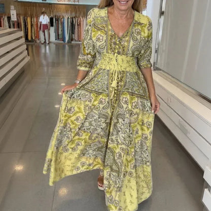 Women's Floral Print V-Neck Maxi Dress