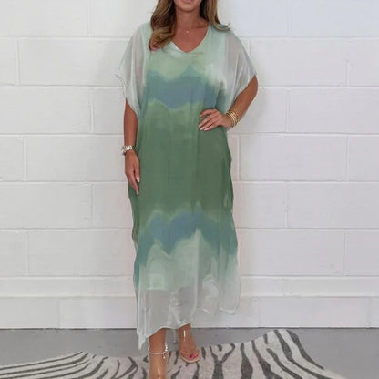 Women's Tie-Dye Chiffon Overlay Dress Set