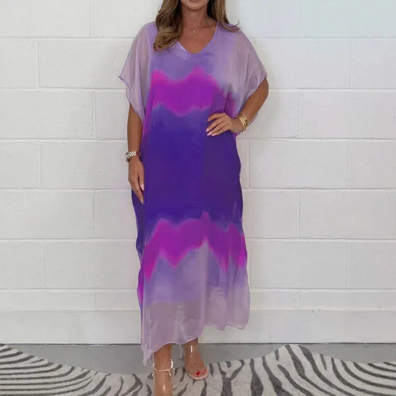 Women's Tie-Dye Chiffon Overlay Dress Set