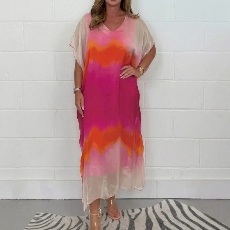 Women's Tie-Dye Chiffon Overlay Dress Set