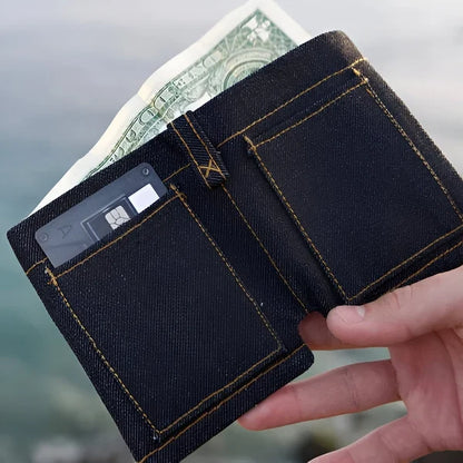 Denim-Inspired Mini Folding Wallet