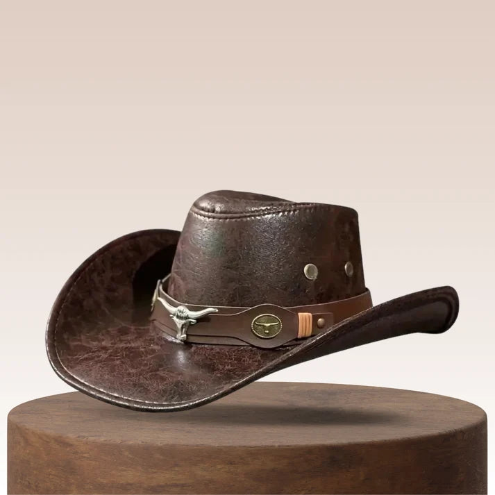 Men's Leather-Look Cowboy Hat with Band Detail