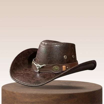 Men's Leather-Look Cowboy Hat with Band Detail