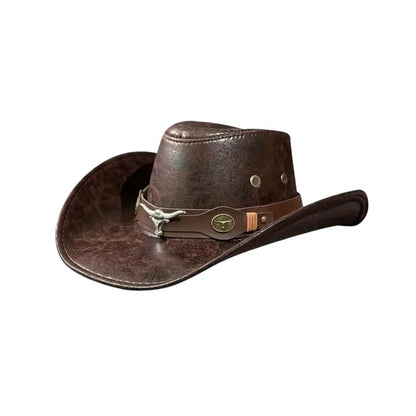 Men's Leather-Look Cowboy Hat with Band Detail