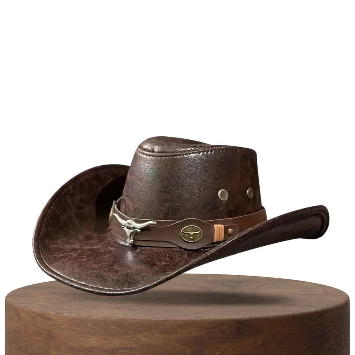 Men's Leather-Look Cowboy Hat with Band Detail