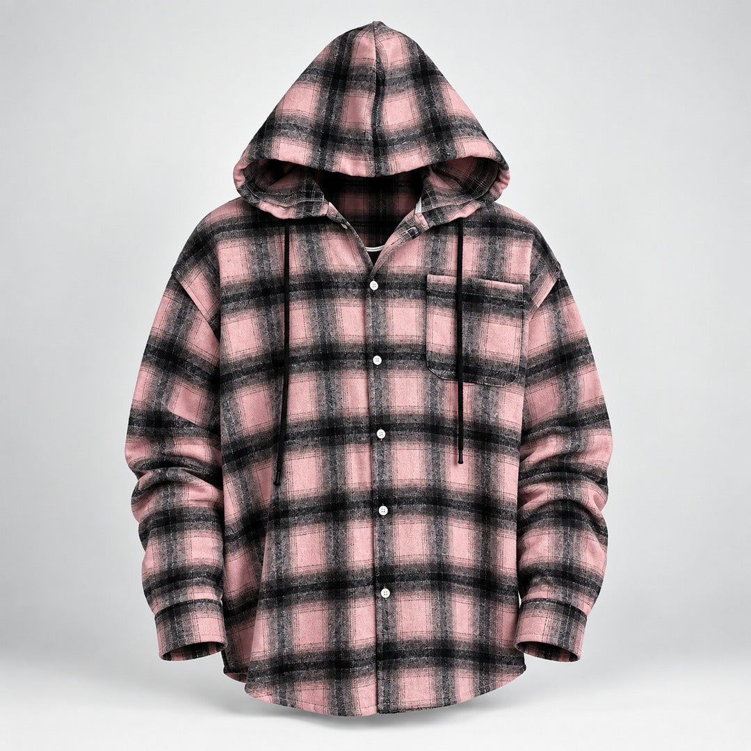 Men's Plaid Hooded Button Shirt