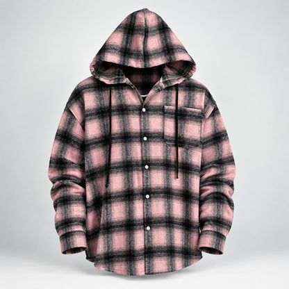 Men's Plaid Hooded Button Shirt