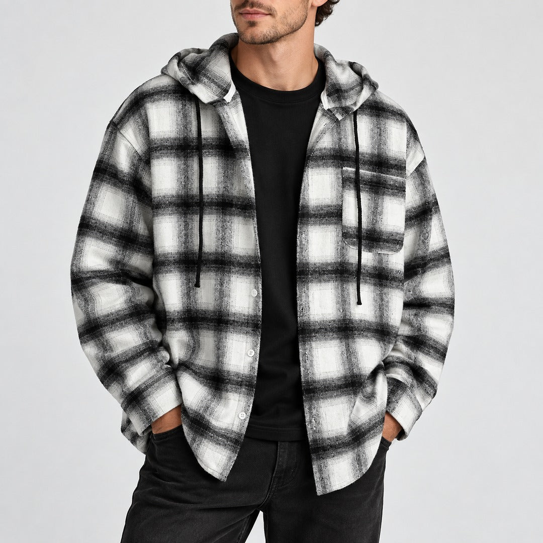 Men's Plaid Hooded Button Shirt