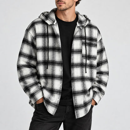 Men's Plaid Hooded Button Shirt