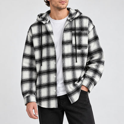 Men's Plaid Hooded Button Shirt