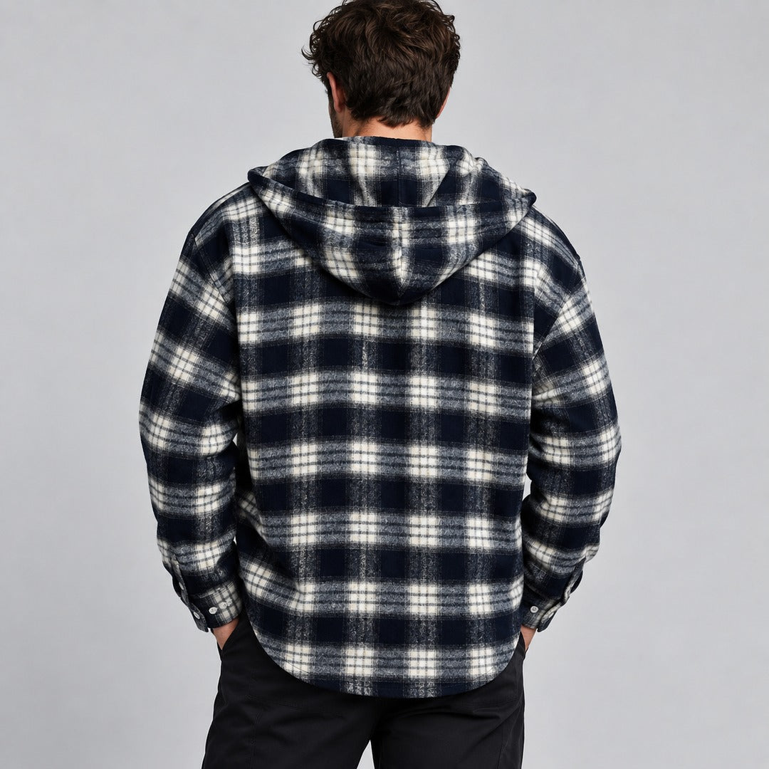 Men's Plaid Hooded Button Shirt
