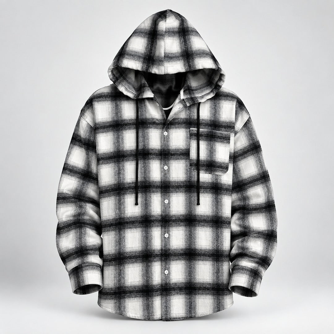Men's Plaid Hooded Button Shirt