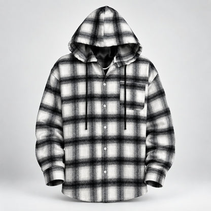 Men's Plaid Hooded Button Shirt