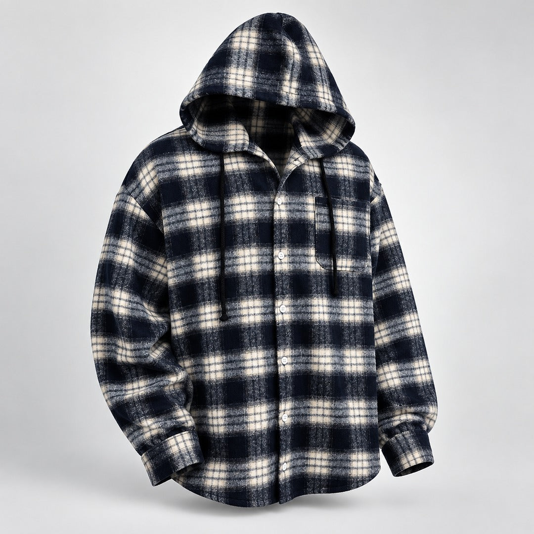 Men's Plaid Hooded Button Shirt