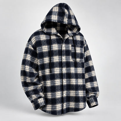 Men's Plaid Hooded Button Shirt
