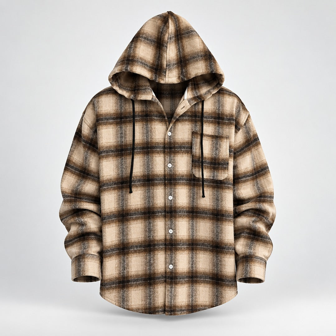 Men's Plaid Hooded Button Shirt