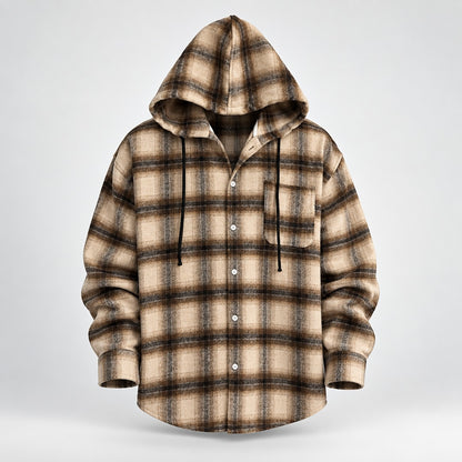 Men's Plaid Hooded Button Shirt