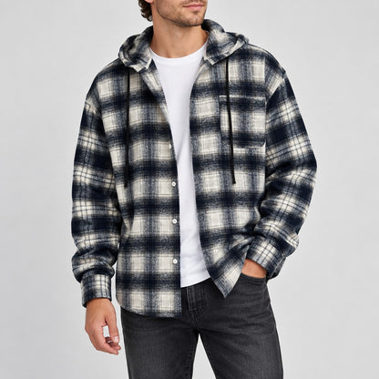 Men's Plaid Hooded Button Shirt