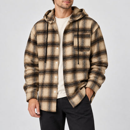 Men's Plaid Hooded Button Shirt