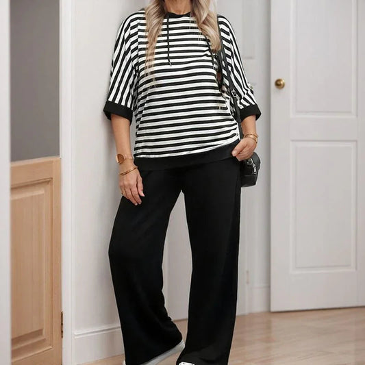 Women's Striped Top and Wide-Leg Pants Set