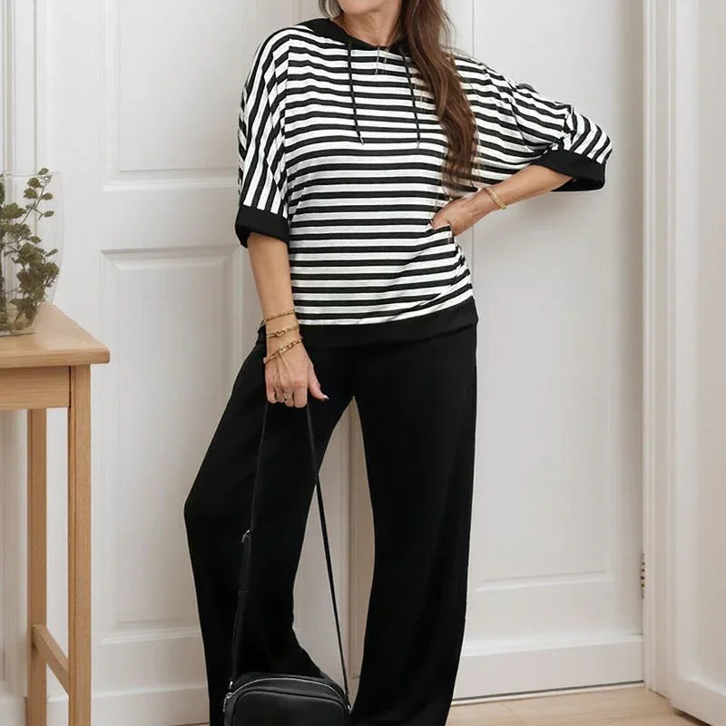 Women's Striped Top and Wide-Leg Pants Set