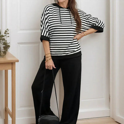 Women's Striped Top and Wide-Leg Pants Set