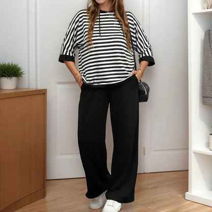 Women's Striped Top and Wide-Leg Pants Set