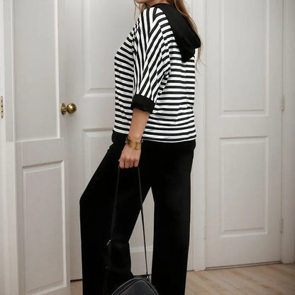 Women's Striped Top and Wide-Leg Pants Set