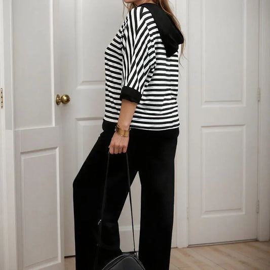 Women's Striped Top and Wide-Leg Pants Set