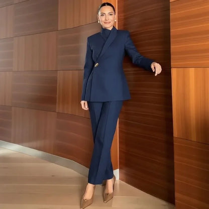 Women's Tailored Blazer & Straight-Leg Pants Set